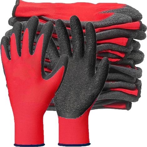 12 Paar Rote Gartenhandschuhe (22-24 Cm), Unisex, Mit Atmungsaktiver Gummibeschichtung, Sicherer Sitz, Rutschfest
