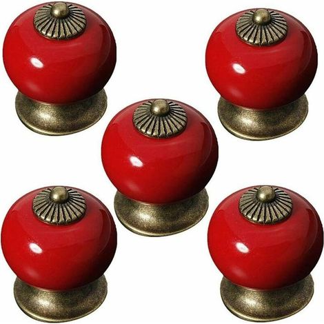 5 Stück (rot) Runde Keramikgriffe Für Schranktüren, Schubladen, Schränke, Rustikaler Stil