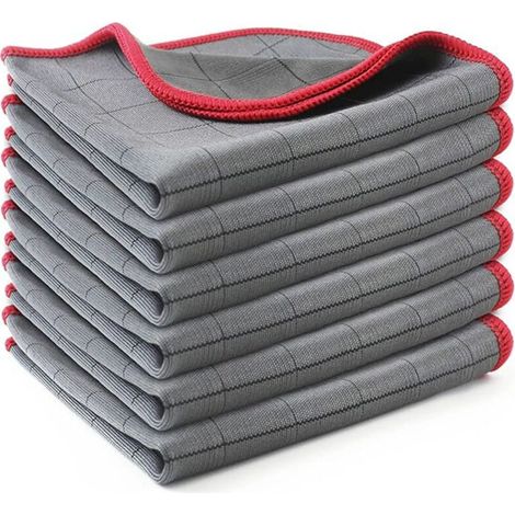 Chiffon Magique Mikrofaser Carbon, 6 X Streifenfreie Poliertücher, Glas-, Fenster-, Brillen-, Geschirr-, Küchen-, Haushalts- Und Autotuch, Wiederverwendbares Und Waschbares Reinigungstuch, Rot