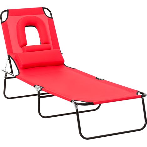 Bain De Soleil Klappbarer Liegestuhl Mit 4 Positionen, Chaise Longue Mit 3 Mitgelieferten Kissen, Rot
