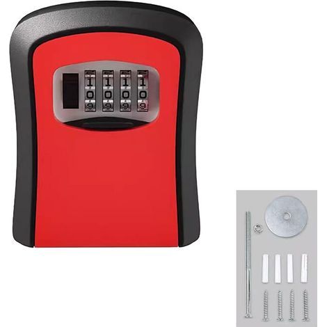 Sicherer Schlüsselkasten, Sicherer Externer Schlüsselsafe, Wandmontierter Schlüsselkasten Mit 4-stelligem Zahlencode - Rot