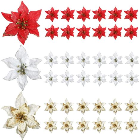 36 Stück Weihnachtsstern-ornamente, Künstliche Glitzerblumen, Weihnachtsbaum-anhänger, 15 Cm