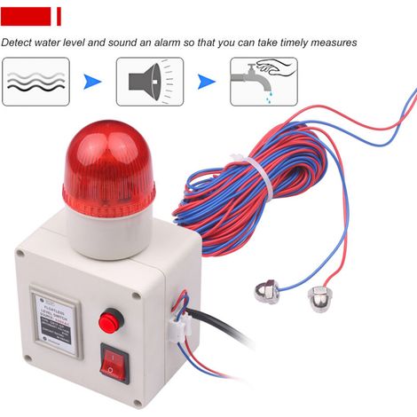 Überschwemmungsmelder Mit 90-db-alarm – 15 M Kabel Zur Flüssigkeitserkennung – 220 V Ac Stromversorgung – Robustes Gehäuse Aus Abs Und Edelstahl