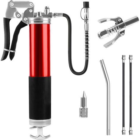 Rote Fettpumpe 8000 Psi, Manuelle Fettpresse, Professionelle Fettpistole Mit Flexiblem Schlauch, Spitzer Düse Und Fettvorsatz, Fettpresse Für 400g-kartuschen