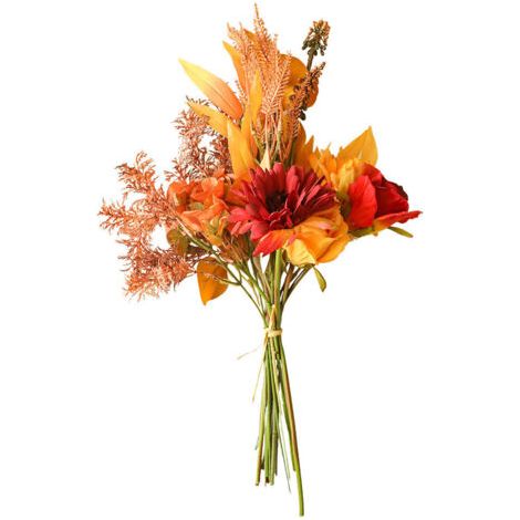 Künstlicher Seidenblumenstrauß 44 Cm – 2 Rosen, 2 Gerbera, 1 Hortensie – Dekoration Für Hochzeit, Feier, Tischdekoration – Herbstrot