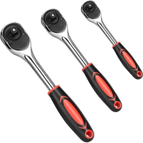 Steckschlüsselsatz, 3-teilig 1/4", 3/8", 1/2" Hochwertiges Professionelles Ratschenschlüssel-antriebswerkzeug Mit Gepolstertem Griff Und Verriegelungsgriff (rot) - Fei Yu