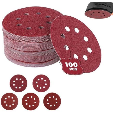 Satz Von 100 Stück Schleifpapier Für Exzenterschleifer, Ø 125 Mm Schleifscheiben Mit Körnung 60/80/100/120/240 (20 Scheiben Pro Körnungsgröße)