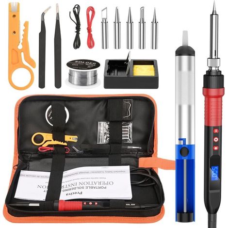 Lötkolben-set, 80w Einstellbarer Lötkolben Mit Lcd-bildschirm (220℃–500℃), Lötstation, Lötpistole, Lötdraht, 5 Lötspitzen, Abisolierzange, Tragbare Werkzeugtasche