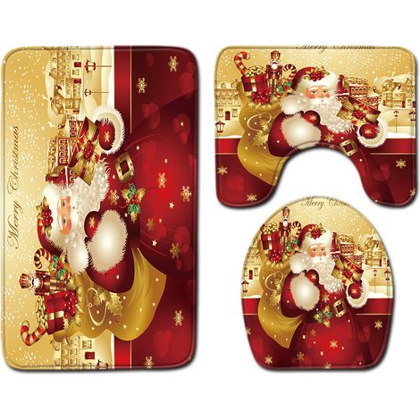 Badevorleger-set, 3-teilig, Rutschfeste Weihnachtsmann-badevorleger, Weicher, Hochabsorbierender Badevorleger Für Badezimmer, Schlafzimmer, Küche, Wc Und Badewanne (4)