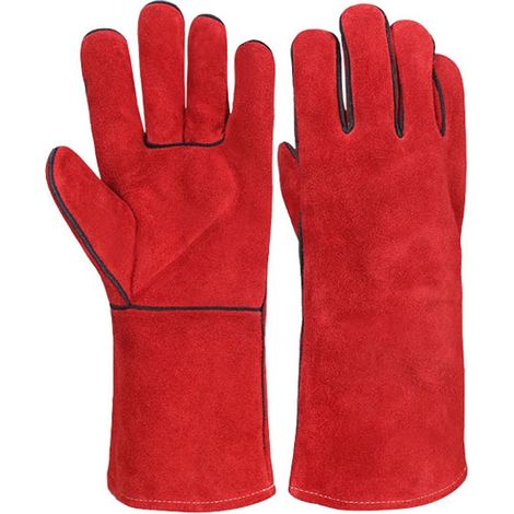 Paar Schweißerhandschuhe Aus Spaltleder, Gefüttert, Größe 35 Cm