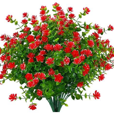 Künstliche Blumen, Uv-beständige Buchsbaum-sträucher Im Freien, 12er-pack, Künstliches Plastikgrün Für Innen- Und Außenbereich, Hängende Pflanzgefäße, Büro, Zuhause, Hochzeit, Bauernhof-dekor - Rot