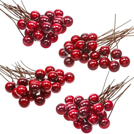 Künstliche Stechpalmenbeeren, 100 Mini-beeren Mit 10 Mm Auf Draht Für Weihnachtsbaumdekorationen, Blumenkranz, Basteln (weinrot)