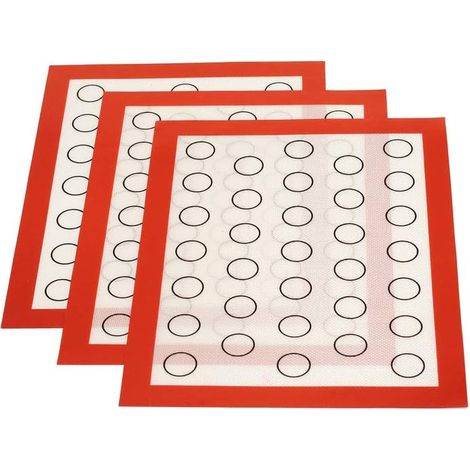 Silikon-backmatte-set, 3 Wiederverwendbare Antihaftbeschichtete Backblätter, Backmatte Für Gebäck Und Teigkneten, Ofenmatte Für Macarons, Kekse Und Teig, 42x29,5 Cm, Rot