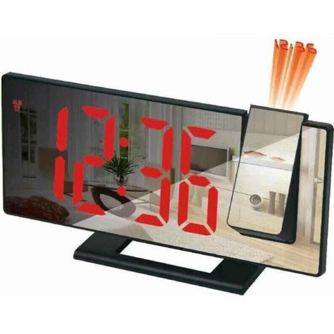(schwarzes Gehäuse Mit Rotem Text) Projektionswecker, 180° Projizierender Wecker, Digitale Uhr Mit Led-spiegelbildschirm, Usb-anschluss, Schlummerfunktion, 4 Helligkeitsstufen, 12/24-stunden-format