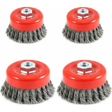 4 Metallbürsten Zur Reinigung, Gedrehte Stahlkornbürsten, Durchmesser 75 Mm Und 100 Mm, M14
