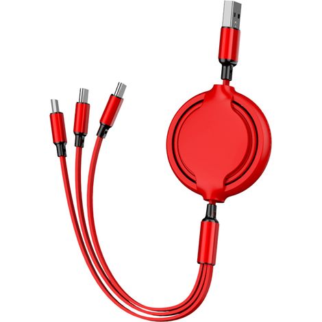 Tragbares Multifunktionales Verlängerungskabel, Dreifaches Schnellladekabel Aus Flüssigem Silikon Für Telefone - Rot