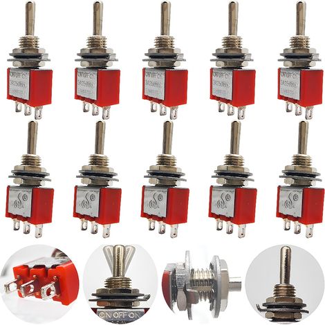 10 Stück Mini-kippschalter, Ac 125v 6a / 250v 2a, 3-polig Spdt Ein-aus-ein, 3 Positionen, Selbsthaltend Für Autoteile, Rot
