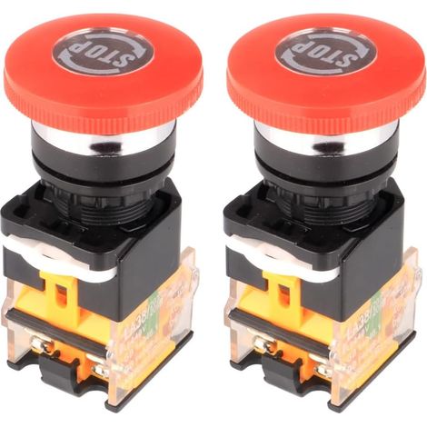2 Stück 12v/24v/48v/220v 10a Not-aus-taster, Roter Pilzknopf 22mm, No/nc Drucktastenschalter