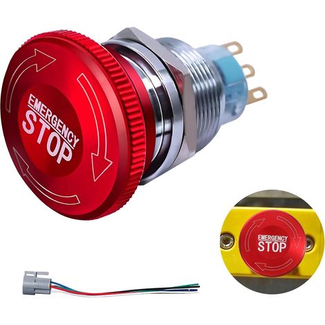 22mm Not-aus-schalter, Start-stop-motor-taste, Edelstahl-drucktaster-notausschalter, 12-250v, 3a, 1no 1nc Mit Anschlussstecker