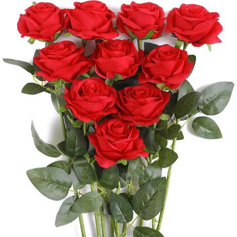Künstliche Rose, Seidenblumenstrauß Für Zuhause Und Büro, Hochzeitsdekoration, Rot (10 Stück)