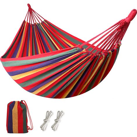 Hängematte Für 2 Personen, Stoff 220x160cm, Gesamtlänge 330cm, Traglast 250kg, Garten-hängematte Für Außen- Und Innenbereich, Doppelte Hängematte Aus Stoff, Rot
