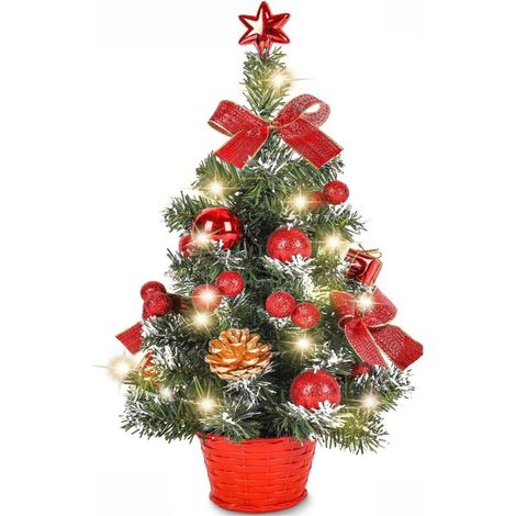 Künstlicher Mini-weihnachtsbaum, Kleiner Weihnachtsbaum Mit Led-lichtern, Mini-tischdekoration Für Büro, Geschäft Und Bar, 40 Cm, Rot