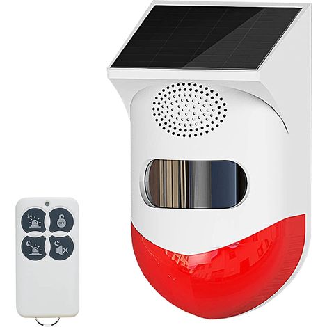 Solare Stroboskop-warnleuchte Mit Bewegungsmelder, 120 Db Außensirene Mit Fernbedienung, Ip67 Wasserdichte Sicherheitssirene Mit 4 Modi Für Haus Und Hof