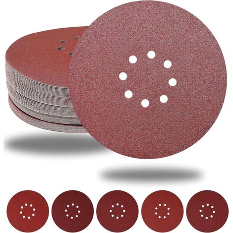 Schleifscheiben 225 Mm, 50 Stück, 8 Löcher, Runde Schleifpapier-scheiben 225 Mm Für Trockenbau- Und Giraffenschleifer (50 Stück – 10x P40/60/80/120/240)