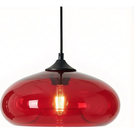 Vintage Industrielle Runde Hängelampe Aus Farbigem Glas, E27 Deckenleuchte Im Retro-loft-stil Für Bar, Küche, Esszimmer Und Schlafzimmer (rot)