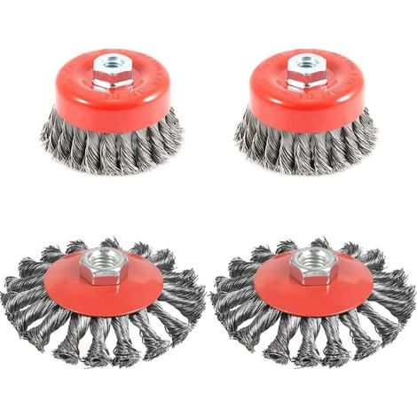 4 Stück Metallbürsten Zur Reinigung, Konische Bürste Für Winkelschleifer, Gedrehte Stahl-schleifbürste, Durchmesser 75 Mm Und 100 Mm, M14