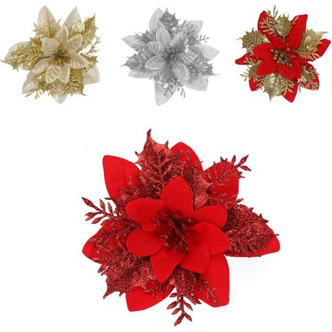 12 Stück Künstliche Weihnachtsblumen, Weihnachtsstern, Weihnachtsbaum-dekoration, Künstliche Weihnachtsblumen (rot)