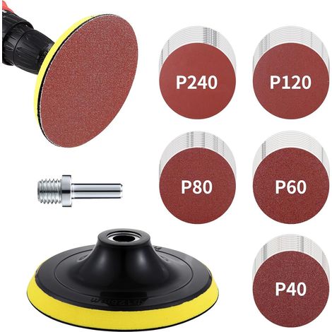 Schleifscheiben-set, 125 Mm M14 Schleifteller, 50 Stück Schleifpapier 10x40/60/80/120/240, Geeignet Für Schleifmaschinen