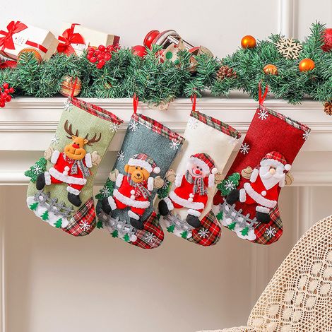 4er-set Weihnachtssocken, Weihnachtsbaumdekoration Mit Weihnachtsmann, Schneemann Und Rentier, Für Familiäre Weihnachtsfeiern, Süßigkeitengeschenktüte