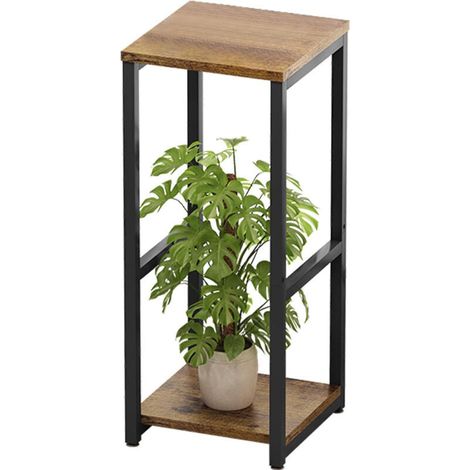 Modernes 2-stufiges Eckregal Aus Metall Für Zimmerpflanzen, 80 Cm, Quadratischer Ständer Für Blumentöpfe (2 Ebenen, Schwarz)