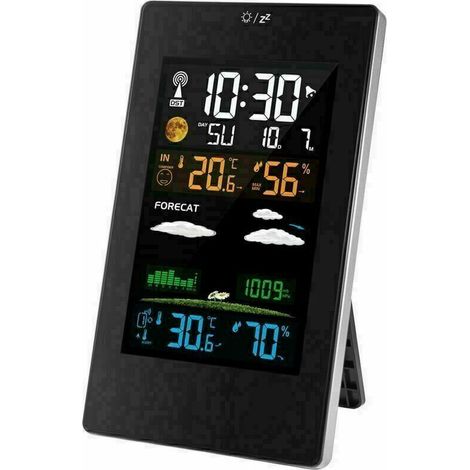 Kabellose Farb-wetterstation Mit Außensensor, Innen- Und Außenthermometer Und -hygrometer, Multifunktionale Wetterstation Mit Wettervorhersage, Mondphasenanzeige Und Wecker