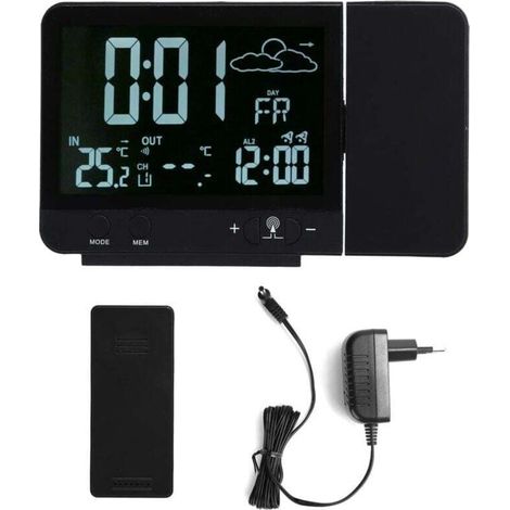 Digitaler Projektionswecker Mit Radiowecker, Deckenprojektion, Wetterstation, Kabellosem Thermometer, Hygrometer Zur Temperatur- Und Feuchtigkeitsmessung, Kalender Für Schlafzimmer, 230v