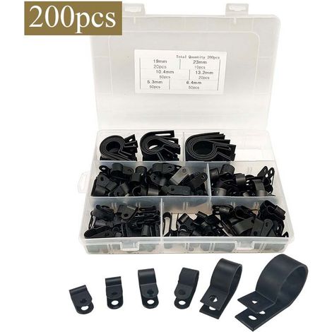 200 Stück R-typ Nylon-kabelbinder, Kunststoff-kabelbinder, Kabelklammern, R-typ Schellen