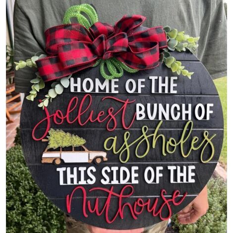 Weihnachtliches Willkommensschild, Weihnachts-holztürschild Kranz Ornament Outdoor Willkommens-holztürschild (schwarz)