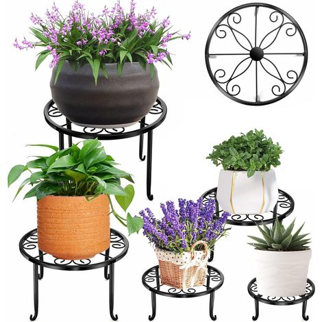 5er-set Blumenständer, Pflanzenregal Für Innen- Oder Außenbereich, Eiserne Blumentopfhalterung Für Den Innenraum, Rostbeständig (schwarz)