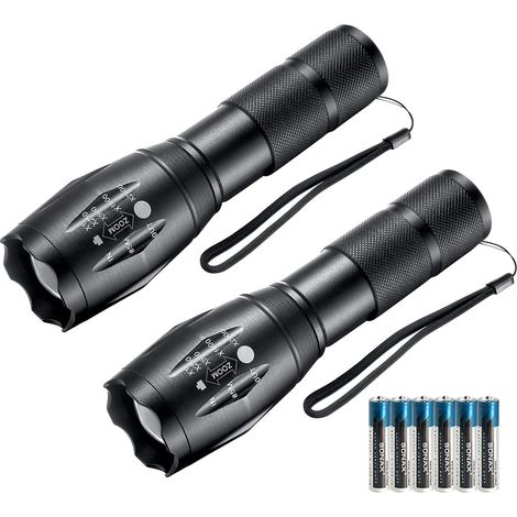 Led-taschenlampen, 2er-pack Taktische Taschenlampen Mit Hoher Lumenzahl, Lichter Mit 6er-pack Aaa-batterien, Tragbare, Wasserdichte, Zoomfähige Taschenlampe Mit 5 Modi Für Camping/outdoor/wandern/gesc