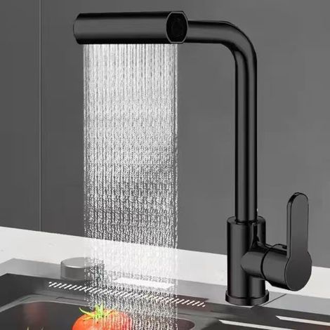 Ausziehbare Wasserhahn Mit Kaskadenstrahl, 360° Drehbarer Mischer, Herausziehbare Brause, 4 Strahlarten, Warm- Und Kaltwasser (schwarz)