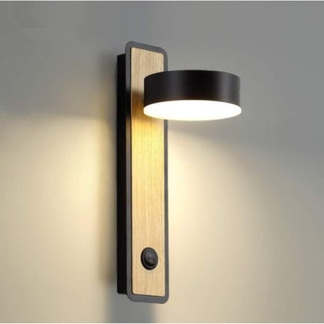 Led-wandleuchte, Holz-innenwandlampe Für Schlafzimmer, Wohnzimmer, Büro Und Flur, 350° Drehbar (schwarz)