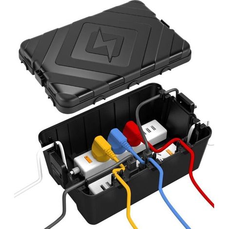 Große Wasserdichte Kabelbox Ip55, Elektrische Außensteckdose, Elektrischer Schutzkasten Für Verlängerungskabel, Mehrfachsteckdose, Gartensteckdose, Zeitschaltuhr 32 X 21 X 13 Cm, Schwarz