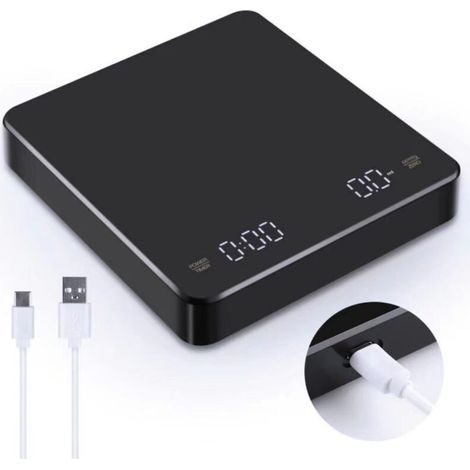 Digitale Küchenwaage Mit Timer, 3 Kg/0,1 G Präzision, Wiederaufladbar, Ideal Für Filterkaffee Und Pour-over-kaffee, Mit Tarafunktion Und Led-anzeige.