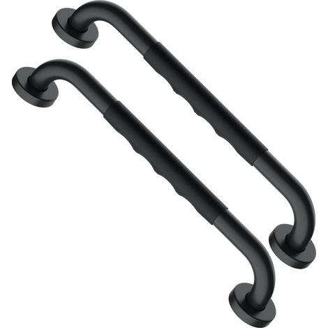 Schwarze Edelstahl-griffstangen Für Das Badezimmer, 40 Cm Lang, Mit Rutschfesten Gummigriffen (2 Stück)