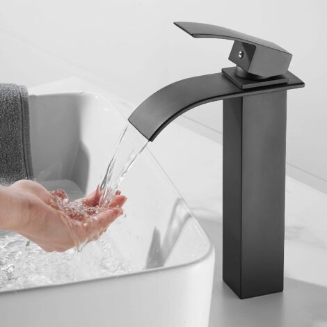 Hochbau-waschbeckenmischer, Kaskaden-waschbeckenarmatur, Badezimmerarmatur Mit Kalt- Und Warmwasserfunktion, Hoher Kaskaden-waschbeckenmischer, Mattschwarz