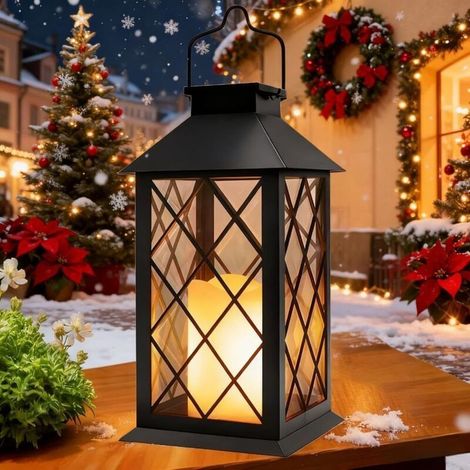 Yowin Große Solarlaterne Für Außenbereich, Solarlampe Für Den Garten Mit Kerzenoptik, Aus Gehärtetem Glas, Wasserdichte Tischlampe Zum Aufstellen Oder Hängen, Solarleuchte Für Balkon, Garten Und Terra