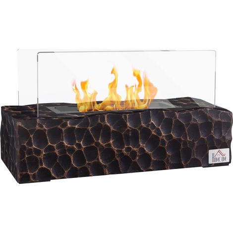 Tischkamin Mit Bioethanol, 1,15-liter-brenner Und 30–45 Minuten Laufzeit, Glasplatte Und Feuerlöscher Enthalten, 33 X 16 X 18 Cm, Schwarz