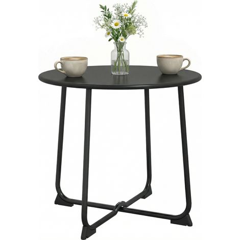Outdoor-couchtisch Für 2 Personen, Runder Gartentisch Mit X-förmigem Metallgestell, Ø 50 X 45,5 Cm, Schwarz