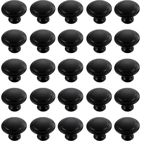 Set Aus 25 Runden Schrankknöpfen Aus Schwarzem Edelstahl Für Schränke, Schubladen Und Kleiderschränke, Mit Montageschrauben (30 Mm)